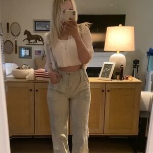 We the Free Womens Always and Forever Railroad Stripe Overalls Denim Pants XS